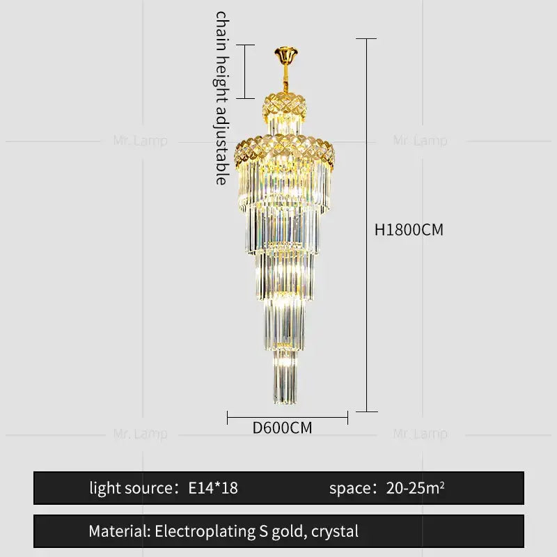 A luxurious gold electroplated light luxury crystal chandelier with cascading crystal tiers for living room decorbites light luxury