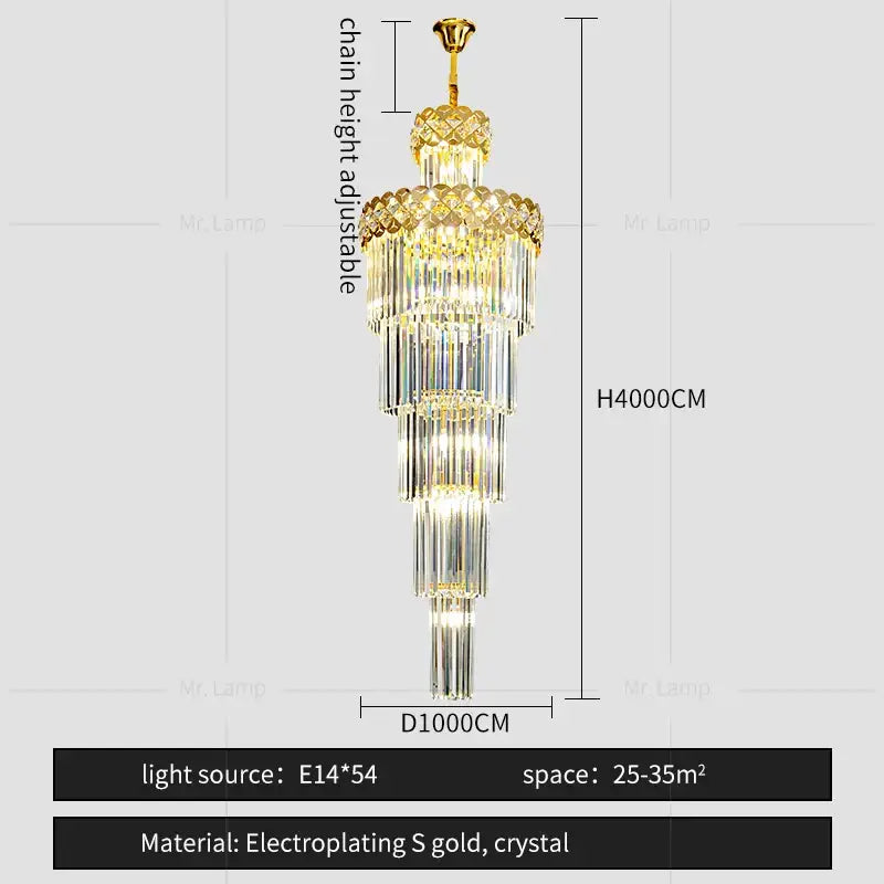 Light luxury crystal chandelier with gold electroplated cascading tiers for elegant living room decorbites light luxury