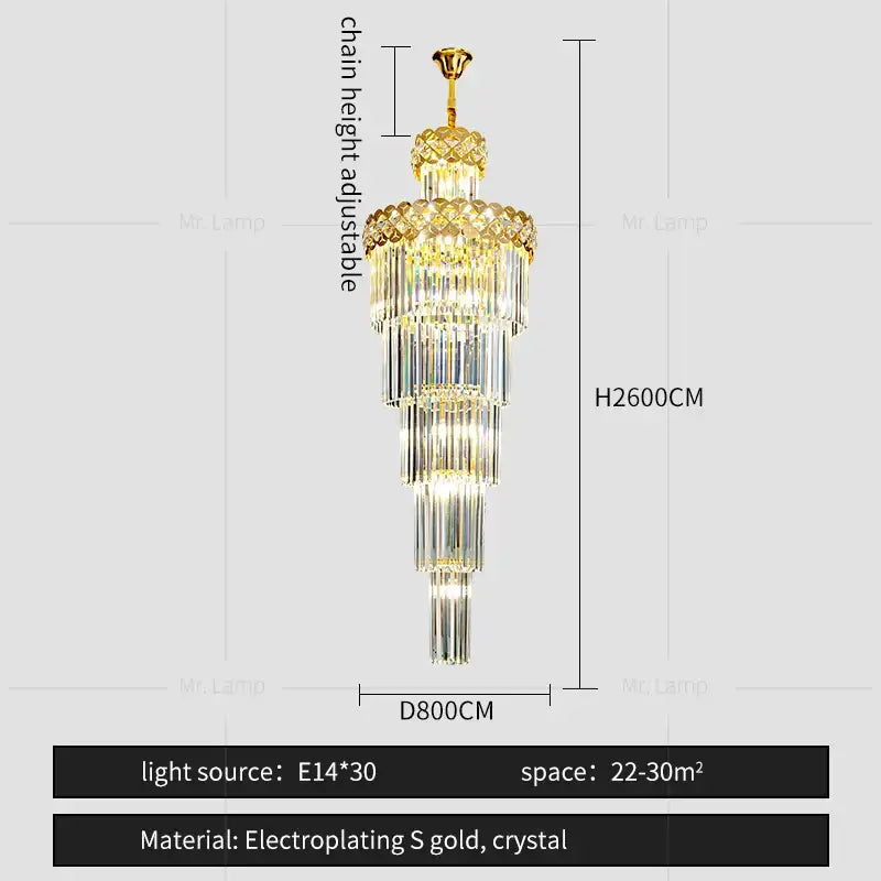 Gold electroplated crystal chandelier with cascading tiered glass design for living room decorbites light luxury style