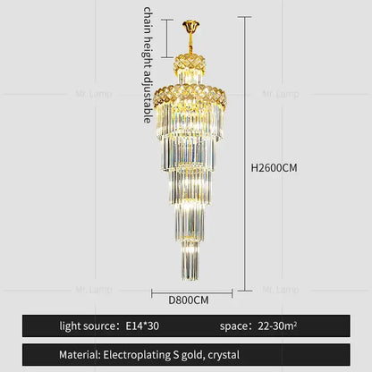 Gold electroplated crystal chandelier with cascading tiered glass design for living room decorbites light luxury style
