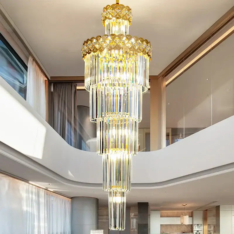 Light luxury crystal chandelier with gold accents and cascading clear glass rods for elegant living room decorbites light luxury