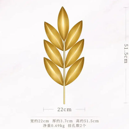 Golden metallic leaf wall decoration with sleek modern design made of light luxury iron for living room decorbites light luxury