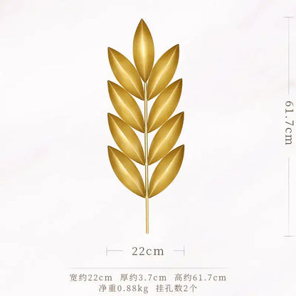 Golden metallic wheat stalk wall decoration with sleek polished finish 61.7cm tall 22cm wide decorbites light luxury iron