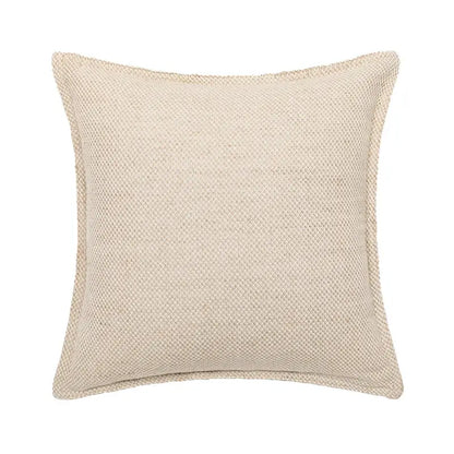 Beige woven cushion cover with textured grid pattern featuring decorbites linen embroidery leaves for living room decor