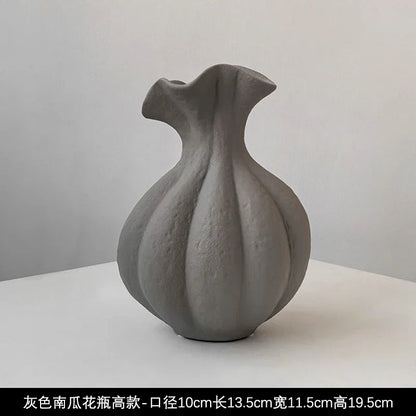 Livetai wabi-sabi gray ceramic vase with textured matte finish and sculpted ridges for modern boho decor
