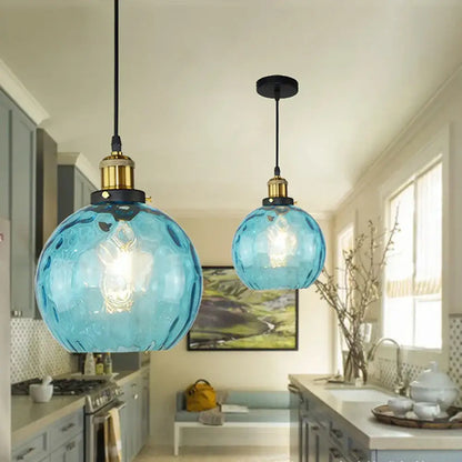 Loft blue glass pendant light with textured blue glass and brass accents for kitchen decorbites loft blue lighting