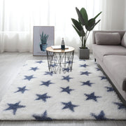 White star rug with blue stars plush polyester fiber long hair tie-dyed gradient carpet for living room and bedroom