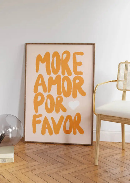 A framed DecorBites™ canvas wall art with a bold orange kind love quote and white heart on a soft beige background