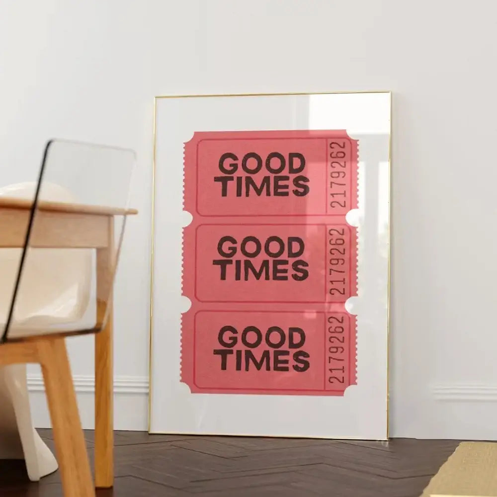 DecorBites™ pink framed wall art canvas with kind love quote good times in bold black letters for home decor
