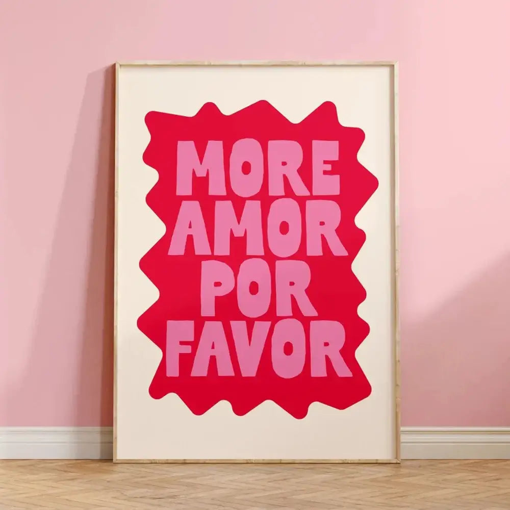 A framed DecorBites™ canvas wall art featuring a bold pink kind love quote on a vibrant red wavy background