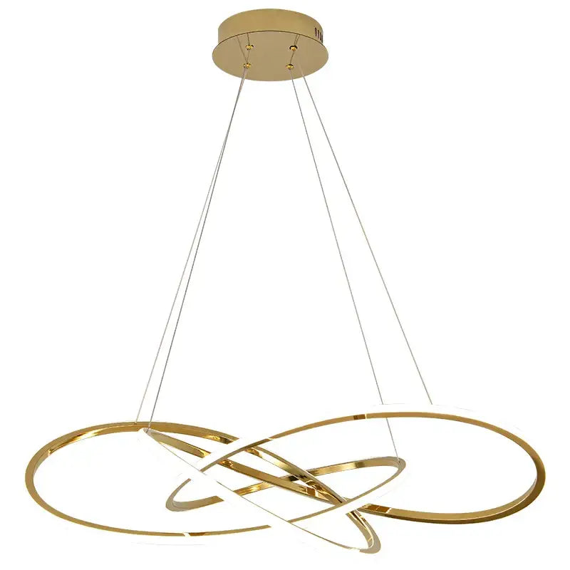 Luxe four leaf gold stainless steel pendant lamp with interlocking rings and minimalist design for dining room lighting