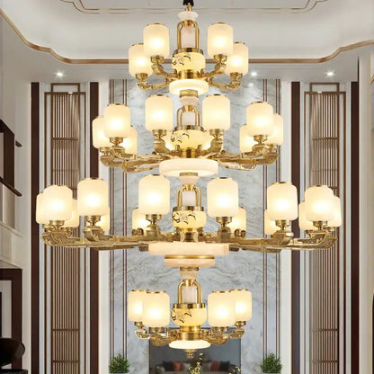 Luxe gold and frosted glass jade chandelier with ornate carved details for elegant living room decorbites jade chandelier