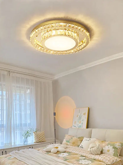 Luxe gold crystal led ceiling chandelier with crystal accents and warm illumination for dining room decorbites crystal led