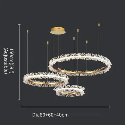 Luxurious decorbites crystal gold ring led chandelier with gold-toned circular design and adjustable hanging rings for living room decor