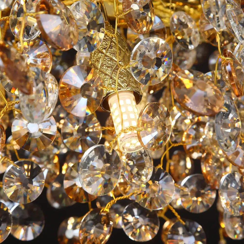 Luxurious gold crystal sunflower branch chandelier with faceted crystal droplets and central led bulb for dining room decorbites crystal sunflower design