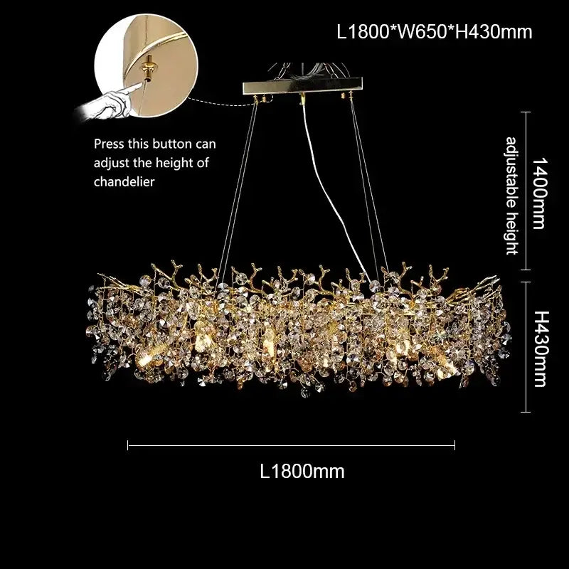Luxurious gold crystal sunflower branch chandelier with intricate crystal branches and dangling crystals for elegant lighting