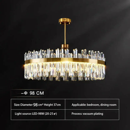 Luxurious decorbites gold round pendant light with gold round crystal and cascading clear prisms for living room decor