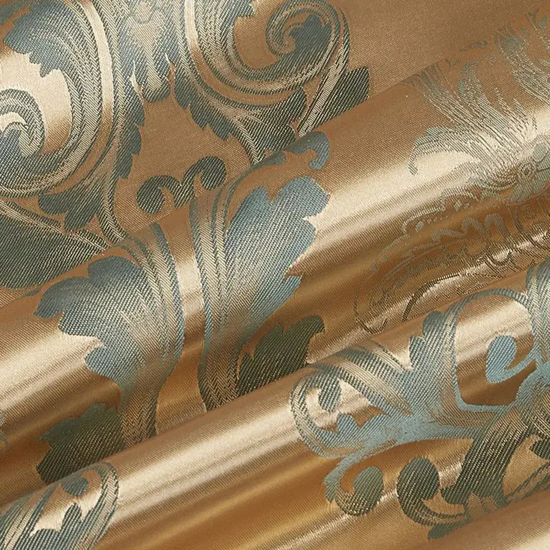 Luxurious gold and teal jacquard satin bedding set with intricate damask patterns for elegant decorbites jacquard satin decor