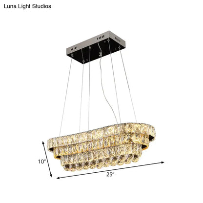 Decorbites™ contemporary chrome pendant light with tiered crystal design suspended by metal chains for restaurant hanging
