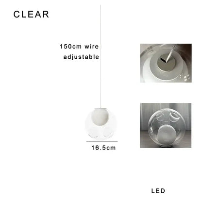 Luxury amber decorbites clear glass pendant light with a transparent globe and adjustable 150cm wire for dining room