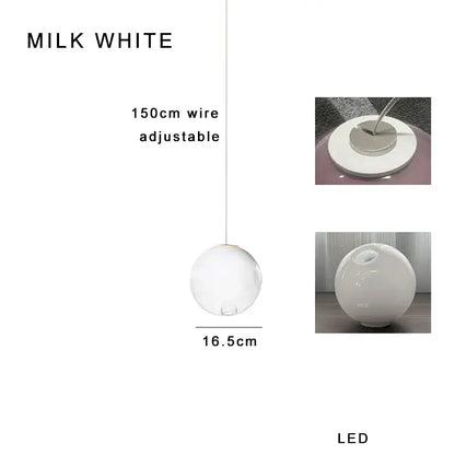 Milk white spherical led pendant light with frosted glass globe and 150cm adjustable wire, ideal for decorbites clear glass pendant setups