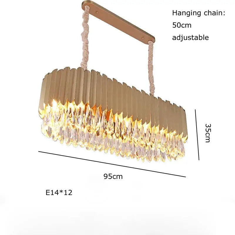 Luxury black crystal pendant lights featuring a gold-toned rectangular chandelier with cascading crystal droplets and adjustable chain for black crystal ceiling decorbites