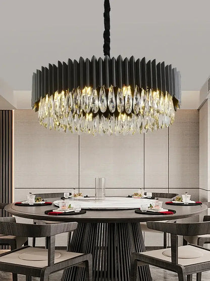 Luxury black crystal pendant lights featuring a black metal chandelier with cascading crystal droplets for dining room decorbites black crystal ceiling