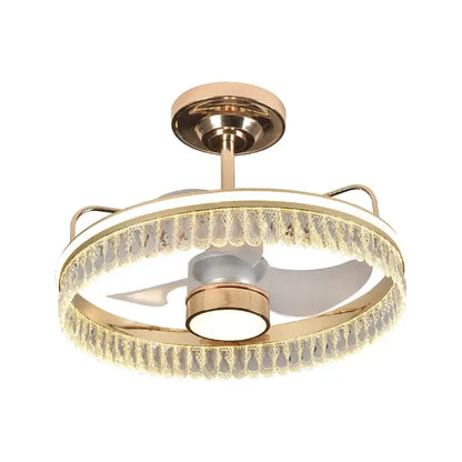 Luxury black and gold ceiling fan chandelier with integrated lighting and decorative crystal fringe for bedroom use