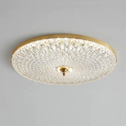 Luxury black and gold glass round ceiling lamp with faceted crystal glass panels for elegant bedroom design
