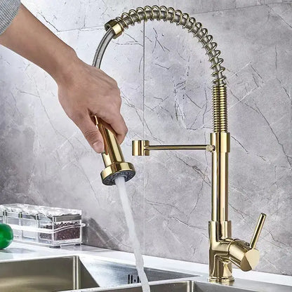 Luxury black and gold kitchen faucet with gold kitchen faucet flexible gooseneck pull out spray head brushed metal finish decorbites black