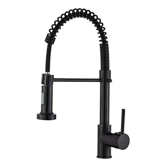 Luxury black and gold kitchen faucet with pull out spring hose and single lever handle by DecorBites black finish
