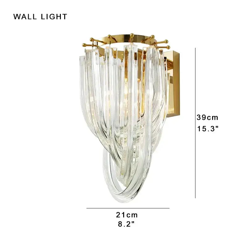 Elegant gold-toned wall light with cascading glass prisms and decorbites black stainless steel modern design