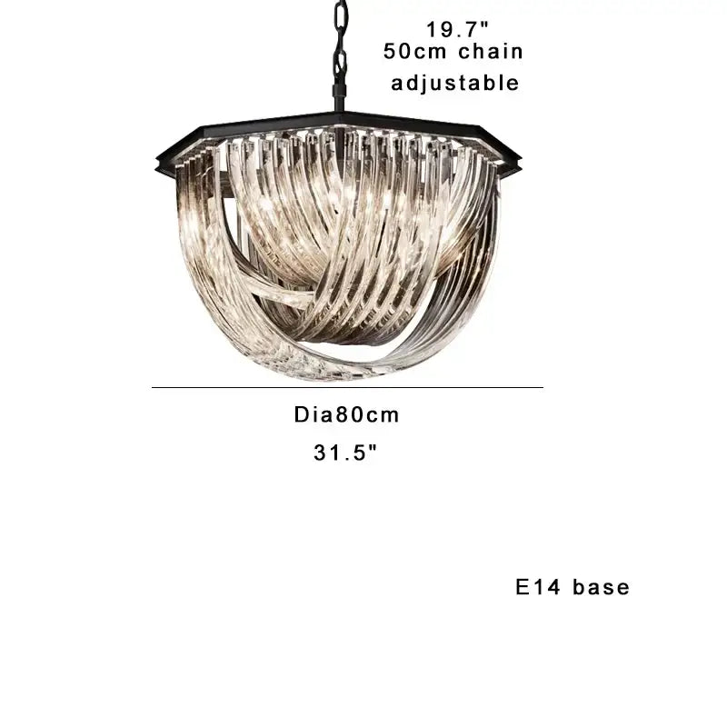 Luxury black stainless steel chandelier with black metal frame and frosted amber glass rods for living room decorbites