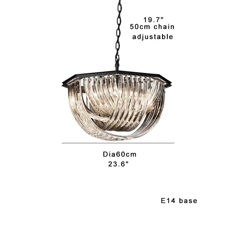 Luxury black stainless steel chandelier with cascading translucent glass ribbons for elegant living room decorbites decor