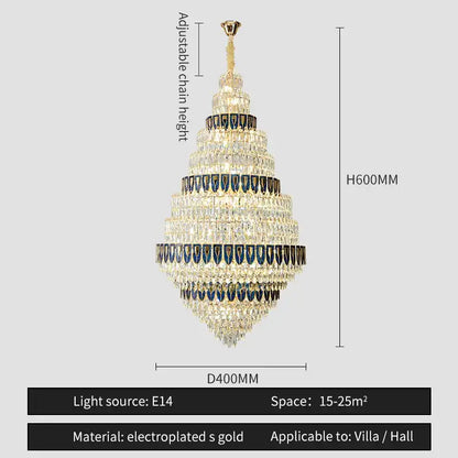 Luxury blue and clear crystal headlight chandelier with gold electroplated metal accents for villa dining room decorbites crystal headlight