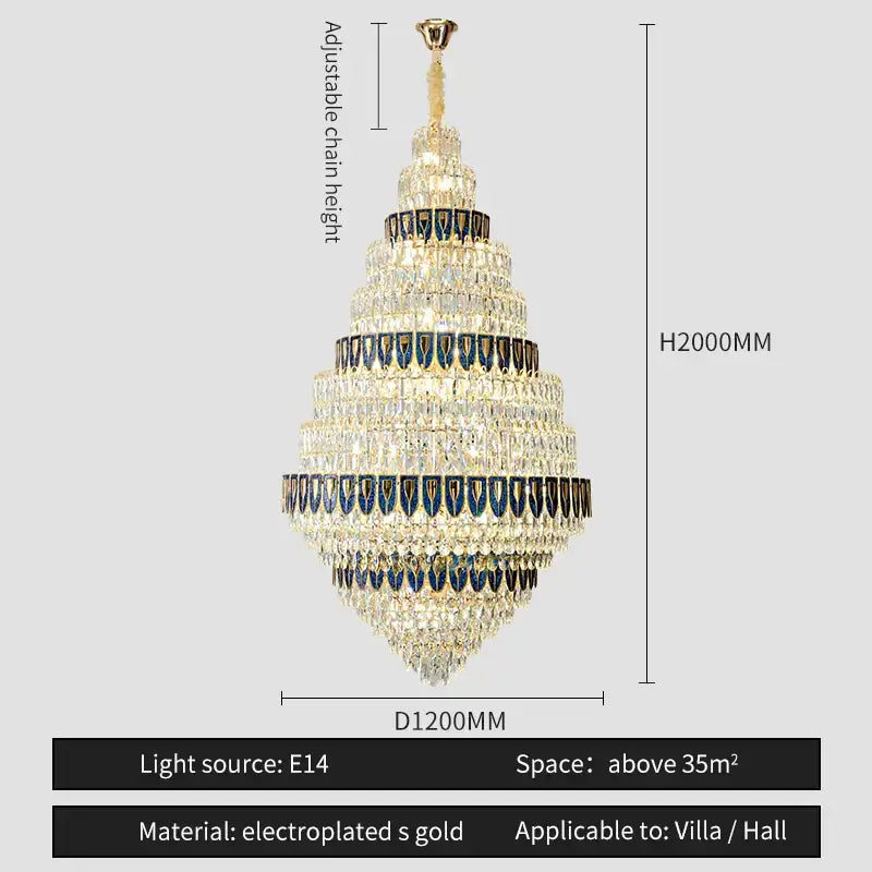 A luxury decorbites crystal headlight chandelier with blue and clear crystals in gold frame for villa dining room decor