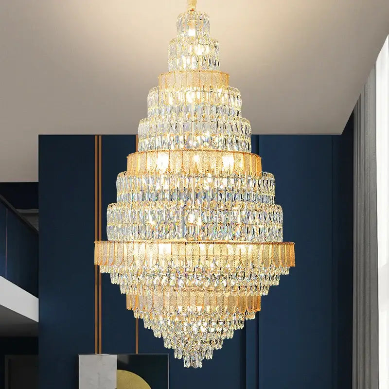 Luxury blue and clear decorbites crystal headlight chandelier with gold accents for villa dining room decorbites crystal headlight