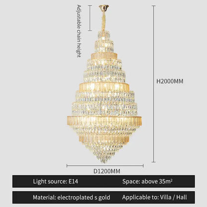 Luxury blue and clear crystal decorbites crystal headlight chandelier with gold-plated tiers for villa dining room decor