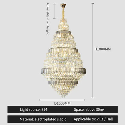Luxury blue and clear decorbites crystal headlight chandelier with electroplated gold accents for villa dining room decor
