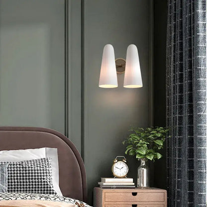 Modern white conical wall lamp with brushed brass backplate luxury decorbites copper wall lamp for bedroom lighting
