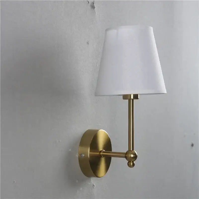 Gold wall lamp with brass finish and white fabric shade luxury bedroom sconce for elegant wall lamp decorbites led black style