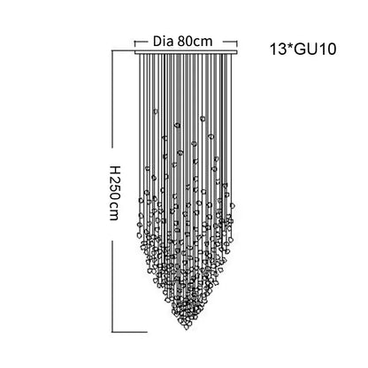 Luxury cascading crystal led chandelier by decorbites with 13 gu10 lights in minimalist waterfall design for staircase decor
