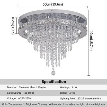Luxury chrome crystal led ceiling chandelier with circular stainless steel frame and cascading crystal droplets for decorbites crystal led lighting