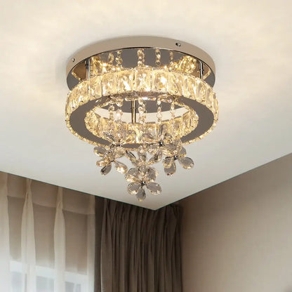 Luxury chrome crystal led ceiling chandelier with faceted clear crystals and floral patterns for living room decorbites crystal led