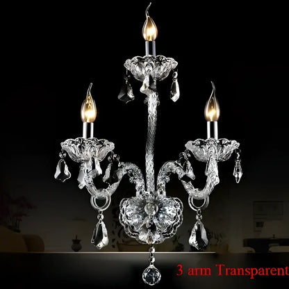 Luxury clear crystal wall lamp with three arms featuring clear glass and dangling teardrop crystals for elegant decorbites clear crystal decor