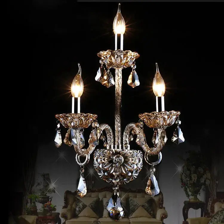 Luxury clear crystal wall lamp with gold-toned filigree and dangling faceted crystals for elegant bedroom decorbites clear crystal decor
