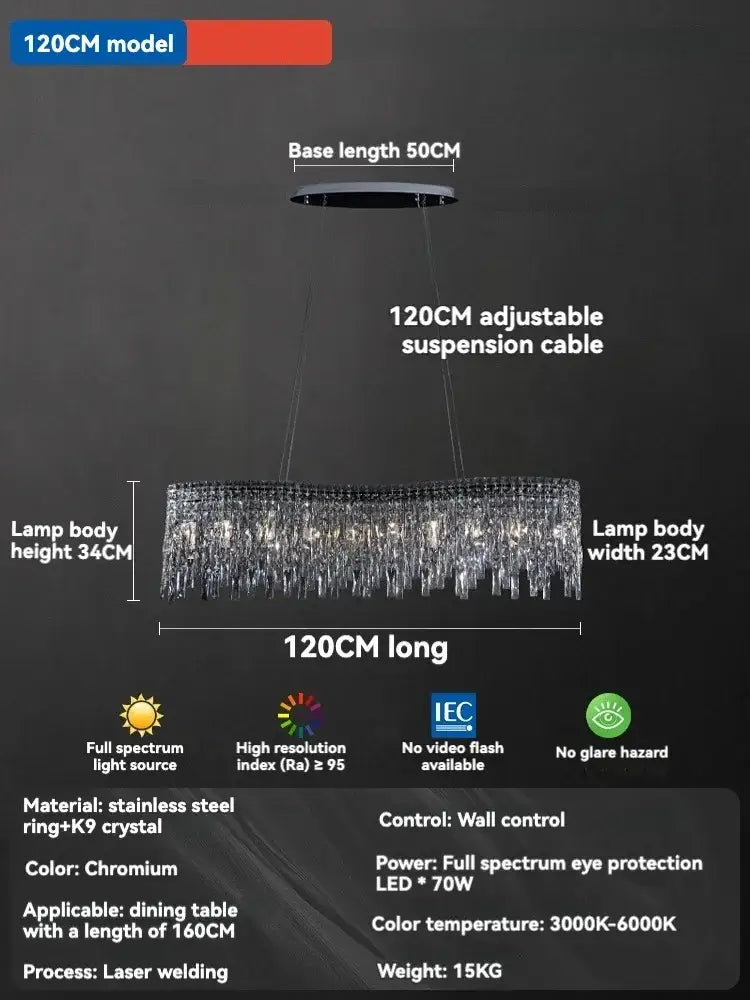 Luxury clear and purple k9 crystal chrome chandelier 120cm long with cascading fringe for dining room decorbites chrome chandelier