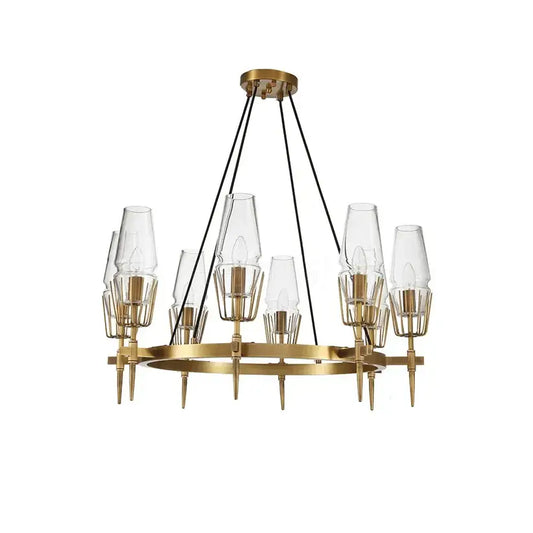 Luxury decorbites copper and glass chandelier with gold-toned circular frame and clear glass shades lighting fixture