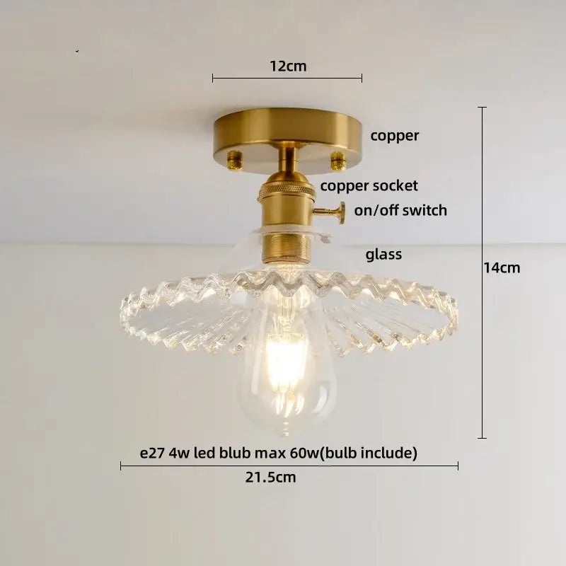 Luxury crystal brass ceiling lamp with decorbites glass grid led and ornate scalloped glass shade for living room decor