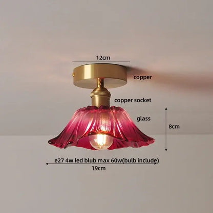 Luxury red hand-blown glass pendant ceiling lamp with copper base for decorbites glass grid living room decor
